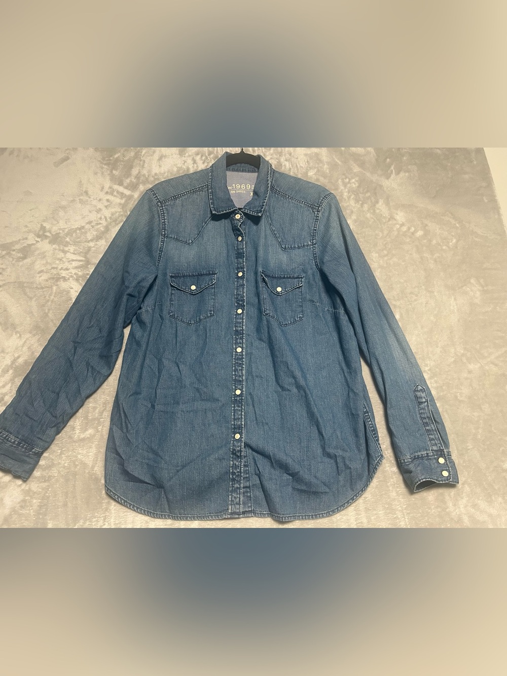 Gap Denim Pearl Snap Shirt Women’s XL Blue Western